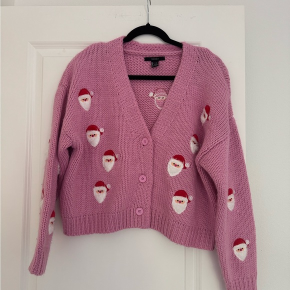 Forever 21 women’s pink embroidered Santa cardigan sweater size small - Picture 1 of 3